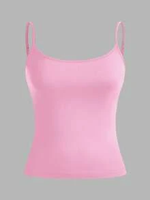 SHEIN EZwear 女士休闲吊带背心三件套，刺绣图案，黑色、白色、粉色，夏季百搭紧身款上衣 - 彩色 - 查看 6