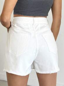 EURMUSE Woman Mid Waist White Mini Denim Short Women's Summer Clothes Women's Clothes Women's Bottoms - White - View 2