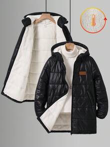 少女连帽休闲保暖加厚羽绒服，秋冬季 - 黑色 - 查看 3