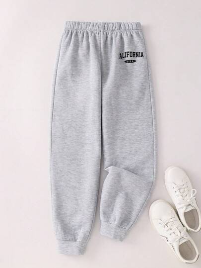 Tween Girl Casual Everyday Versatile Comfortable Printed Pattern Loose Drawstring Waist Solid Color Knit Jogger Pants, Suitable For Commuting, School, Casual, Vacation, Sports, Spring/Summer/Fall/Winter