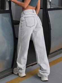 EURMUSE WOMEN LOW WAIST STRAIGHT JEAN Y2K STYLE SNOW WASH Jeans Outfit For Women Women S Jeans Women Clothing Jeans Women Jeans Plus Size Women Summer Clothing Women Clothing Y2k Women S Bottoms Woman S Summer Clothes - Light Wash - View 2