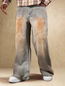 Quần jeans ống rộng SUMWON kiểu vintage rách rưới, dáng loe cổ điển, chất liệu denim cotton, dáng rộng thoải mái, phong cách đường phố thập niên 90-20-20, retro, thích hợp mặc thường ngày. - Màu xanh lam - Xem 4