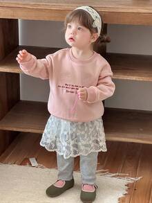 DAZY Toddler Girls' Round Neck Korean Style English Embroidery Casual Long Sleeve Sweatshirt - Pink - View 8
