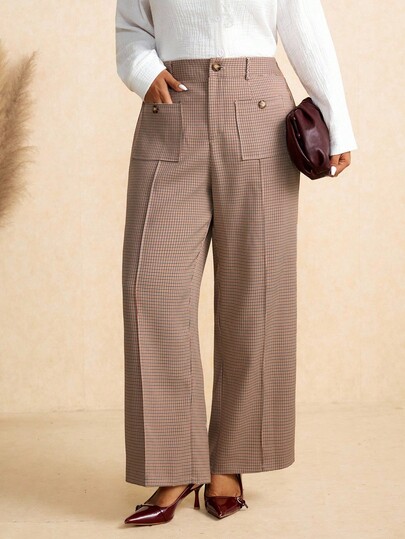 EMERY ROSE Women's Houndstooth Flared Pants, Elegant And Sophisticated, Autumn/Winter British Style, Suitable For Outings, Commuting, And Afternoon Tea Fall Cloth For Women