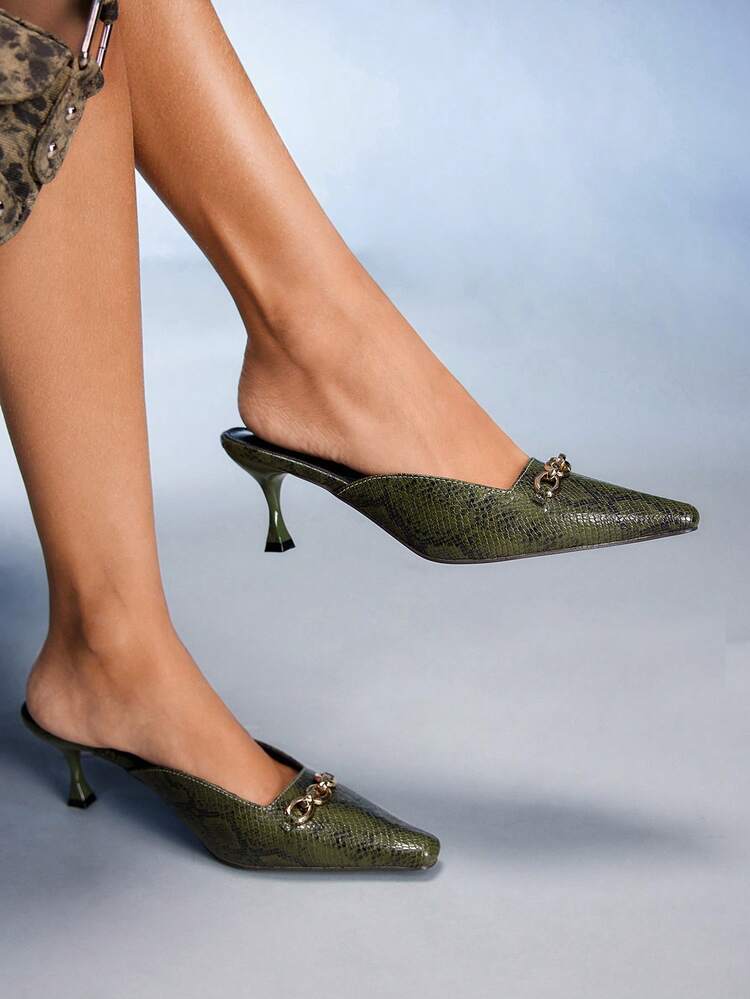 CUCCOO GRLICON Mules à talons hauts à bout carré et imprimé peau de serpent pour femmes, talons hauts sexy à imprimé animal, convient pour la rentrée scolaire, Halloween, Noël, tenues de fête