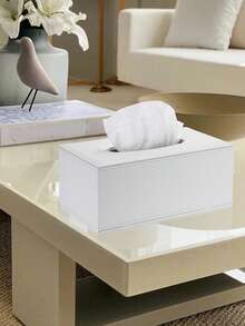 SHEIN White Grid Rectangular Large Tissue Box With Black Background PU Leather Napkin Extraction