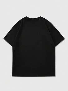 ROMWE MEN Goth Áo thun thoải mái có họa tiết chữ thập đính đá đỏ, thương hiệu thường ngày - màu đen - Xem 2