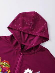ROMWE MEN Street Life Men's Loose Cropped Sweatshirt Sweatshirt With Shiny Sequin Decor, Streetwear - Purple - View 2