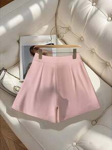 GlowEve Women's Elegant Solid Color High Waist Shorts, Suitable For Commuting In Summer - Pink - View 2