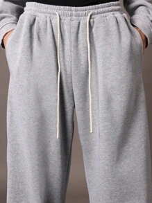 SUMWON Wide Leg Oversized Cozy Fleece Sweatpants - Grey - View 6
