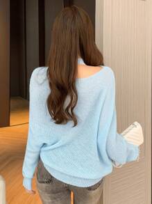 DAZY Damen Herbst/Winter Pullover mit Schnürung, asymmetrischem Ausschnitt und Hohlmuster, Damenbekleidung für den Herbst