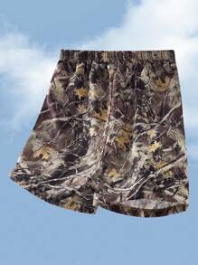 SHEIN Tween Boy Casual & Loose Leaf & Branch Print Swim Trunks With Fitted Lining - Multicolor - View 6