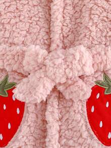 Cozy Pixies Baby Girl Thickened Knitted Strawberry Pattern Hooded Long Sleeve Tie-Waist Robe Fall Winter - Pink - View 6