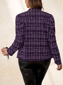 Chikora Chaqueta de mujer de talla grande con hebilla metálica y textura de tweed, elegante y versátil para uso diario, negocios, transporte, otoño e invierno - Morado - Ver 3