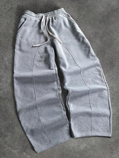 PAVTROS Pantalones deportivos casuales sueltos con cordón para hombres de unicolor