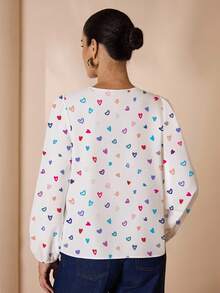 Glamance Maria Clara Maia Women's Casual Simple Long Sleeve Shirt, Elegant For Commuting, Suitable For Autumn/Winter Heart Blouse Long Sleeve Blouse Heart Shirt Women Heart Print Blouse Cute Heart Shirt Women Heart Top Long Sleeve Heart Blouse - Multicolor - View 2