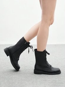 CUCCOO BIZCHIC 女士系带中筒靴，通勤风格 - 黑色 - 查看 5