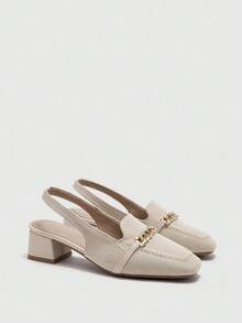 CUCCOO BIZCHIC Shiny Fabric Chain Buckle Low Heel Square Toe Chunky Heel Shoes, Fashionable Casual Commute Shoes, Date Shoes, Party Shoes, Holiday Shoes, Suitable For Women To Wear In Spring, Suitable For Spring Break, Easter And Other Occasions