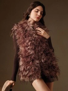 Anewsta Women's Faux Fur Vest Jacket, Suitable For Christmas, New Year, Party, Elegant, Luxury, Formal, Chic, Business, Graduation, Autumn/Winter - Rust Brown - View 6