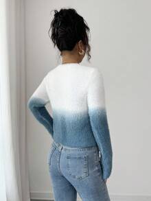 Elenzga 秋冬女士柔软渐变色仿貂针织开衫 - 彩色 - 查看 2