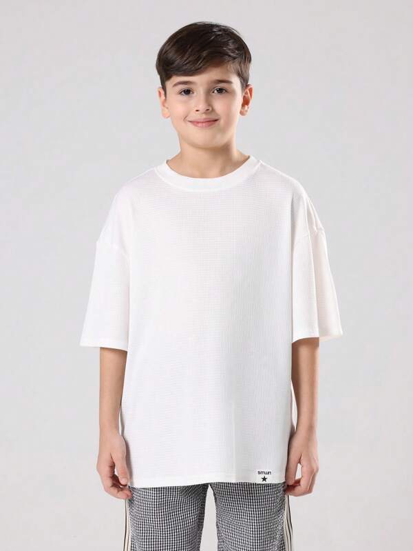 SUMWON Waffle Knit Oversized T-Shirt Long Length Casual Wear Summer Spring Daily Fashion Basic Essential Wear Kids Teens Comfortable Lightweight