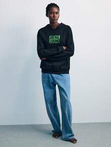 Maija SHEIN X Arenal Sound ArenalSound 女式标语印花落肩宽松口袋连帽衫黑色连帽衫女士连帽衫必备款图案连帽衫秋冬女装 - 黑色 - 查看 6