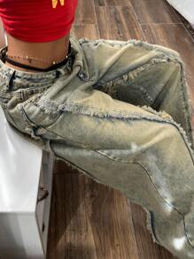 SHEIN ICON Plus Size Women Vintage Washed Denim Jeans, Autumn/Winter - Light Wash - View 5