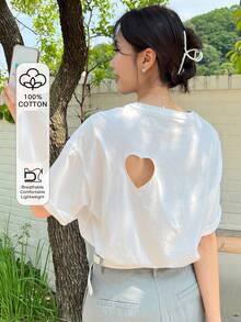 DAZY Heart Cut Drop Shoulder Tee - White - View 1