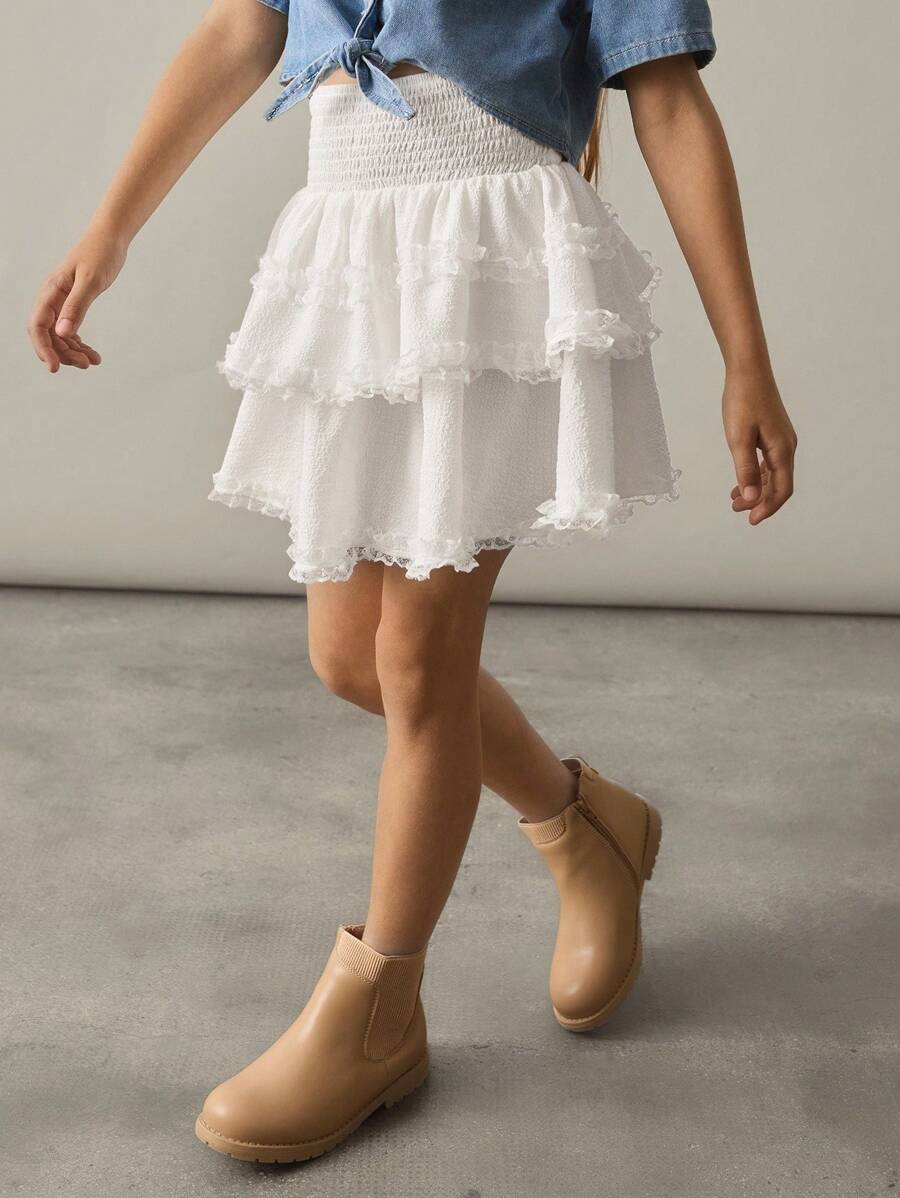 Tween Girl Back To School,White Lace Skirt,Suitable For Fall And Winter - White - View 1