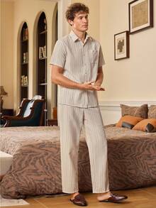 EverLounge Bộ đồ ngủ tay ngắn ôm vừa vặn họa tiết sọc dệt cho nam - Nhiều màu - Xem 4