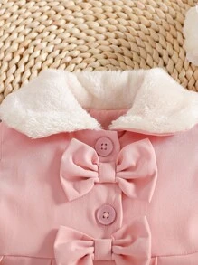 SHEIN 女婴毛领蝴蝶结装饰风衣，秋冬 - 淺粉色 - 查看 3