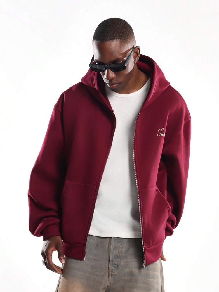 Essential Full Zip Hoodie With Embroidered Logo And Pockets