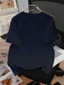 SHEIN 女式加大码宽松白色刺绣T恤 - 藏蓝色 - 查看 2
