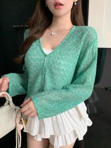 DAZY Women's V-Neck Loose Casual Short Knit Cardigan, Lightweight Jacket For Autumn & Winter,Fall Women Clothes