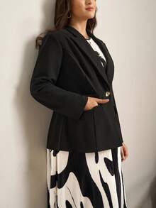 SHEIN Clasi 秋冬大码女式优雅翻领西装外套 - 黑色 - 查看 3