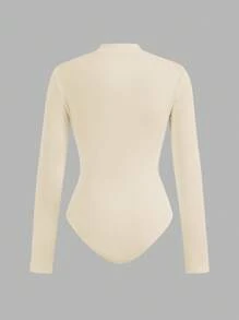 SHEIN EZwear 2 件女式黑色和杏色拉链高领紧身连体衣套装，休闲长袖，适合秋冬季 - 彩色 - 查看 7
