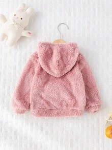 Cozy Pixies Sudadera con capucha de manga larga con forro térmico y estampado de gato para bebé niña - Rosa - Ver 2