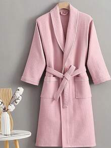 SHEIN 1件华夫格纯棉浴袍 成人男女纯棉浴袍 春夏浴袍 民宿酒店SPA浴袍 吸水速干 宽松多色 浴室用品 家居用品 - 彩色 - 查看 5