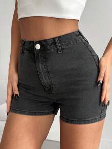 EURMUSE Shorts in jeans casual e lavati in vita alta per l'estate - Grigio - Visualizzare 3