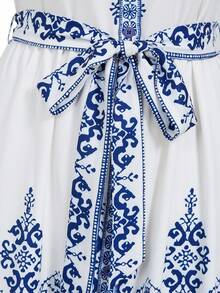 Ellevyn Women's Elegant Vintage Print Belted Shirt Dress