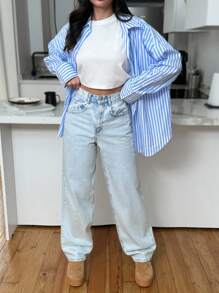 EURMUSE 100%Cotton WOMEN FASHIONABLE STRAIGHT JEANS - Medium Wash - View 5