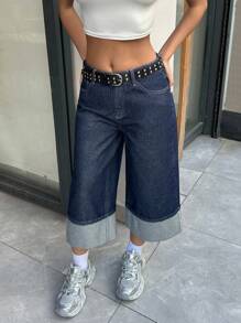 EURMUSE LOW WAIST BERMUDA SHORT CASUAL STYLE Women S Clothes Women Summer Clothing Woman S Summer Clothes Women Summer Sets - Dark Wash - View 5