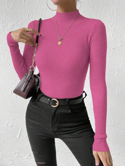 RosyDaze 休闲纯色立领修身毛衣，秋冬