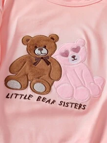 2pcs/Set Teen GirlCute Bear Print Sweatshirt And Plaid Pants Pajama Set, Comfortable And Fashionable