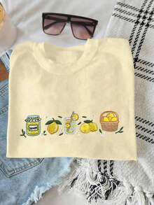INAWLY 刺绣柠檬印花夏季 T 恤，美食爱好者礼品衬衫，送给她的可爱礼物，时尚女士水果衬衫，女士刺绣夏季氛围 T 恤