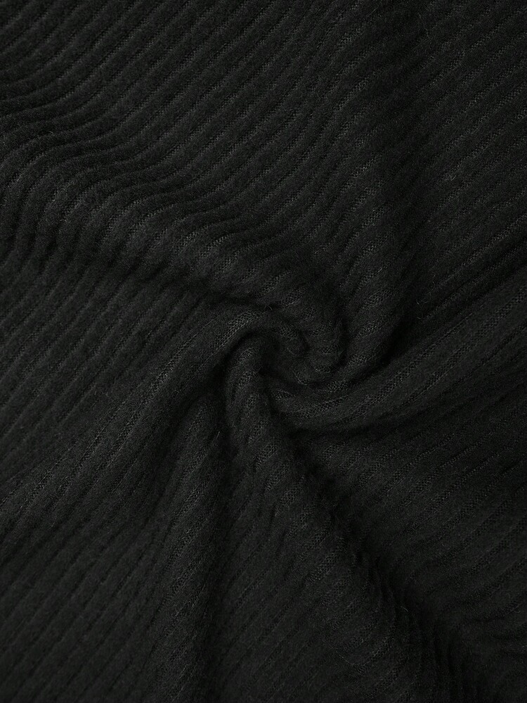 Elenzga Plus Size Women's Solid Color Frill Trim Flare Sleeve Side Drawstring Fashionable T-Shirt Fall Cloth For Women - Black - View 3