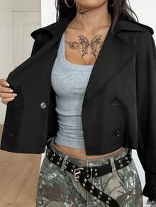 Coolane Women's Fall/Winter Streetwear Casual Athleisure Basic Daily Wear Comfortable Corset Loose Black Trench Coat Jacket Cropped Blazer - Black - View 7