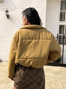 SHEIN Explorewe Teen Girl One Piece Retro Short Stand Collar Padded Coat, Casual Padded Coat, Suitable For Autumn/Winter Daily Wear, Great For School, Outing Or