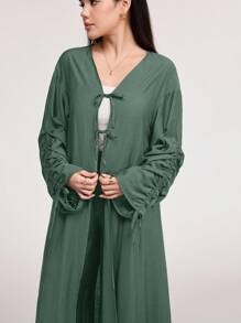 Veilorie Women 2pcs/Set Simple Solid Color Drawstring Long Sleeve Top And Elastic Waist Pants - Blue - View 7