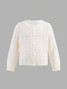 SHEIN Young Girl Loose Casual Minimalist Comfortable Round Neck Long Sleeve Cardigan Sweater,In Fall/Winter